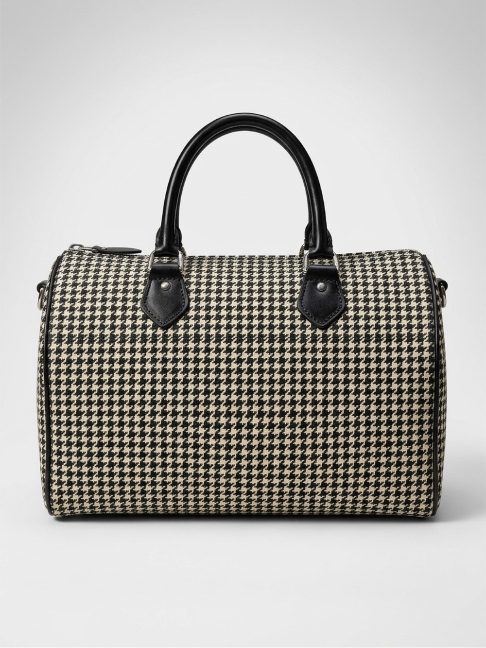 Ralph Lauren Black & White Houndstooth Bowling Satchel - Picture 3 of 8